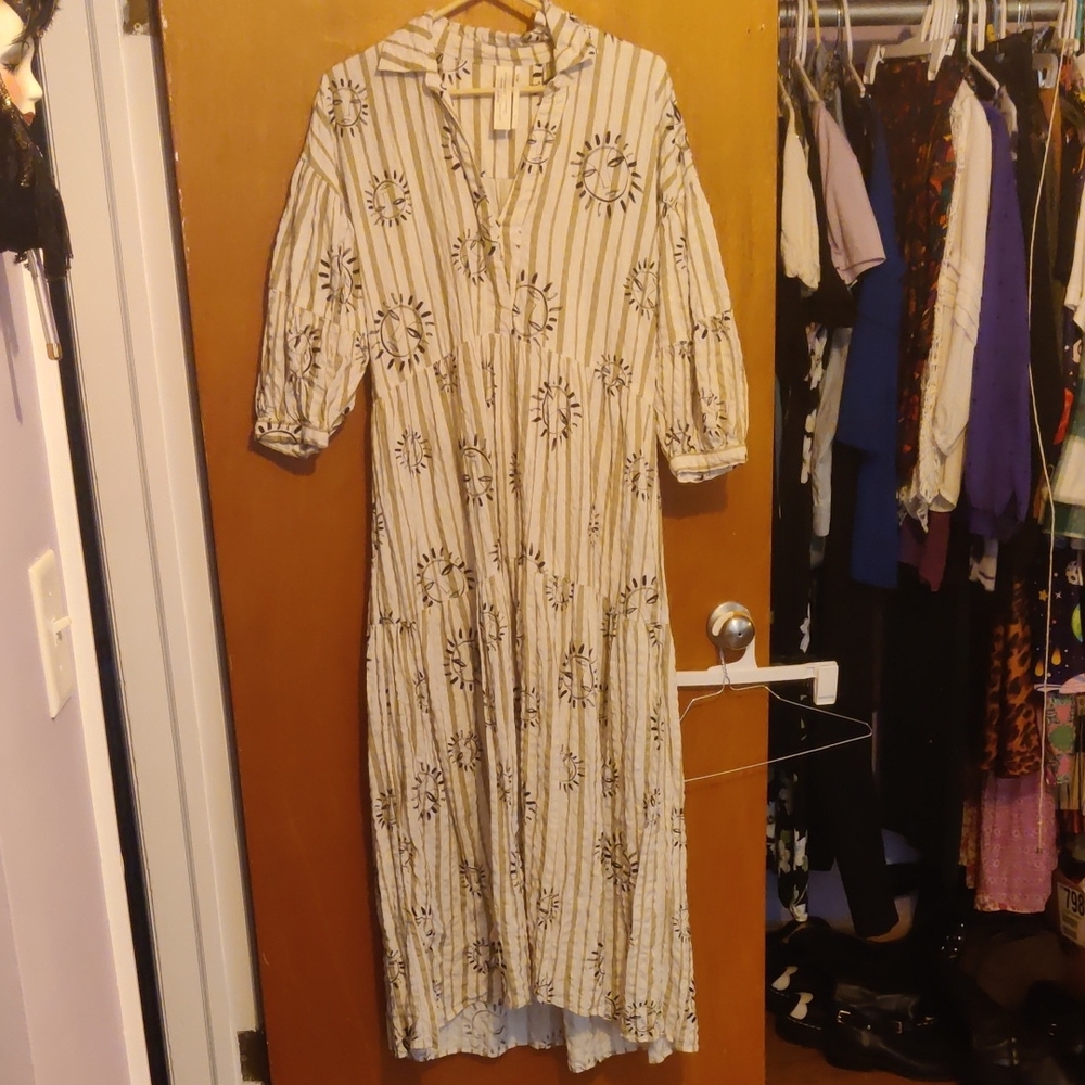 Anthropologie Cream and Black Floral Striped Dress
